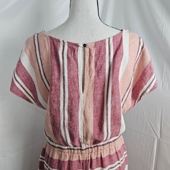 Old Navy Womens Sz Medium Pink Red Striped Linen Blend Dress Coastal Nautical - Picture 5 of 10